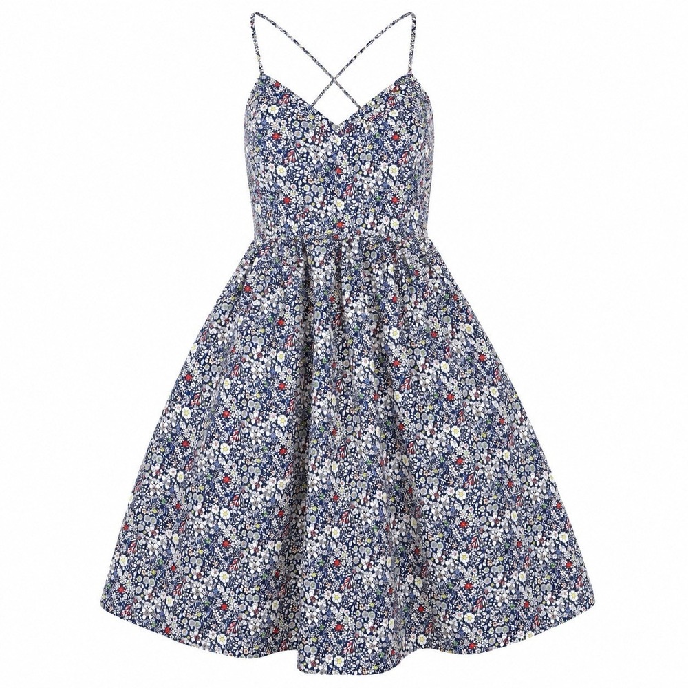 J Crew Liberty Fabric Women Sun Dress Sz 8 Spaghetti Strap Lined June's Meadow